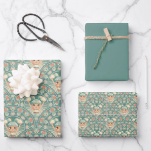 Retro Sage & Zand Cheerleader Mandala Deco Scallop Inpakpapier Vel