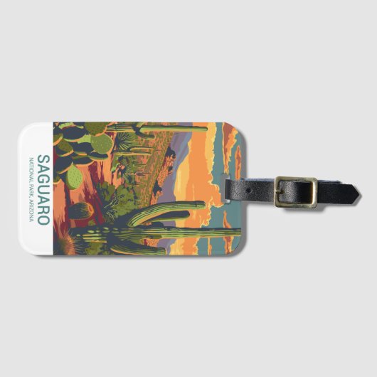 Retro Saguaro Schilderachtig Uitzicht Bagagelabel (Voorkant (horizontaal))