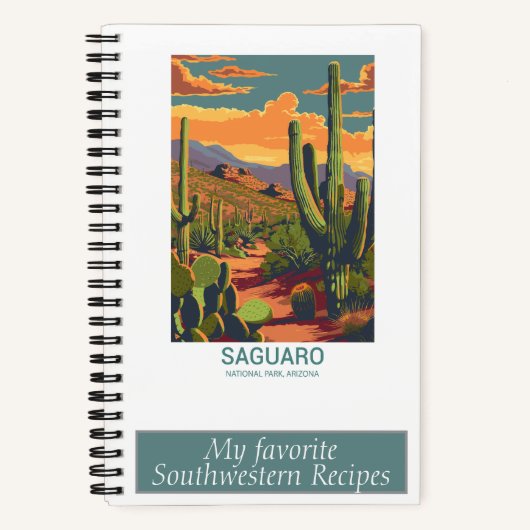 Retro Saguaro Schilderachtig Uitzicht Recept Notit Notitieboek (Voorkant)