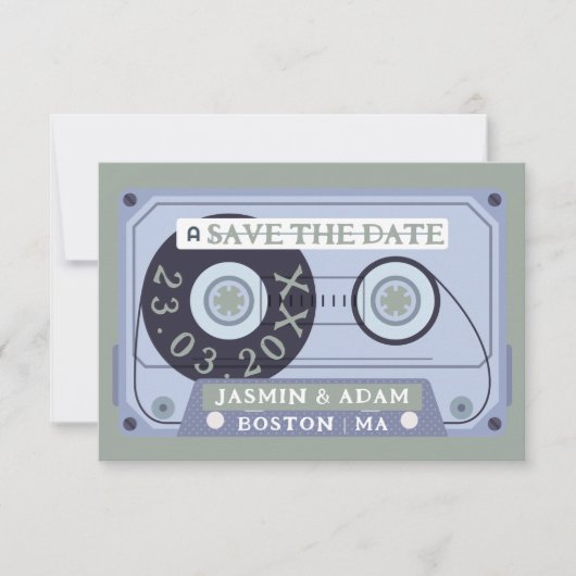 Retro saliegroene cassettes Band Save The Date (Voorkant)