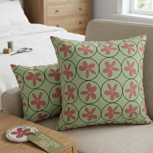 Retro saliegroene en roze bloemaccentkussen kussen