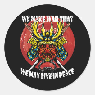 Retro Samurai Helmet - Samurai citeert over vrede Ronde Sticker