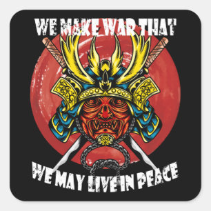 Retro Samurai Helmet - Samurai citeert over vrede Vierkante Sticker