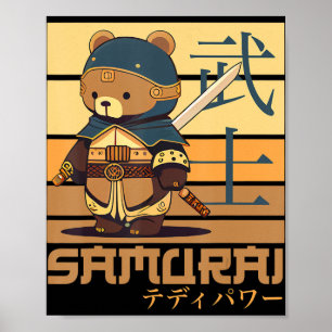 Retro Samurai Teddy Japanse Kunst Perfect voor Ani Poster
