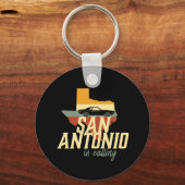Retro San Antonio Texas City Map Sleutelhanger (Voorkant)
