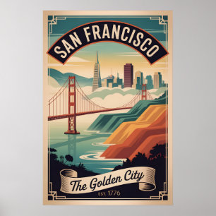 Retro San Francisco Californië Gouden Stad Vintage Poster