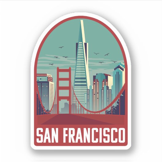 Retro San Francisco Golden Gate Bridge Reis Sticker (Voorkant)