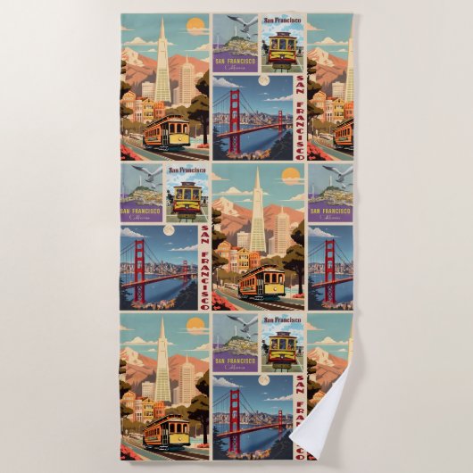 Retro San Francisco Lapwerk Strandlaken (Voorkant)