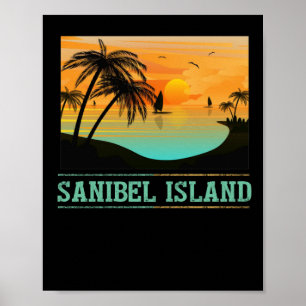Retro Sanibel Island Tropical Sunset Beach Poster
