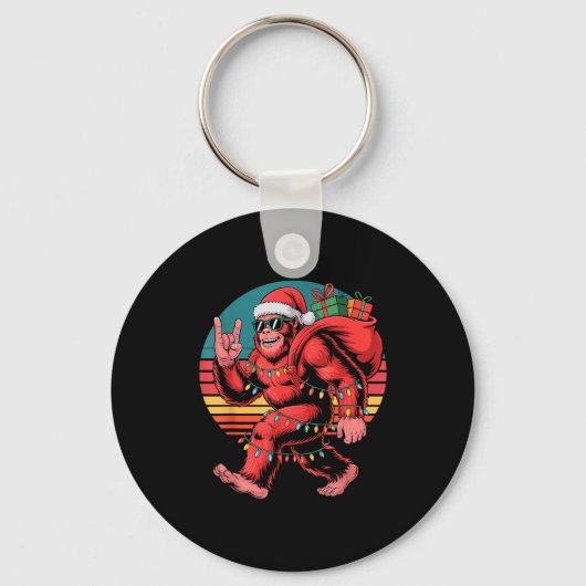 Retro Santa Bigfoot Christmas Funny Sasquatch Xmas Sleutelhanger (Voorkant)