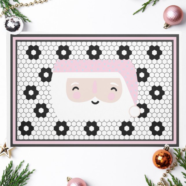 Retro Santa Black en White Tile Kerstmis Deurmat (Creator heeft geüpload)