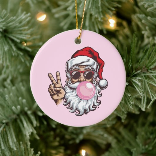 Retro Santa Christmas Blowing Bubble  Keramisch Ornament (Boom)