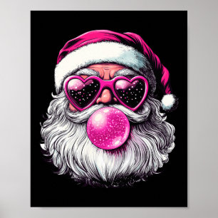 Retro Santa Christmas Bubble Gum Pink Sung Poster
