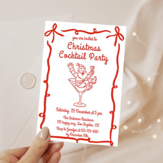 Retro Santa Christmas Cocktail Party Kaart