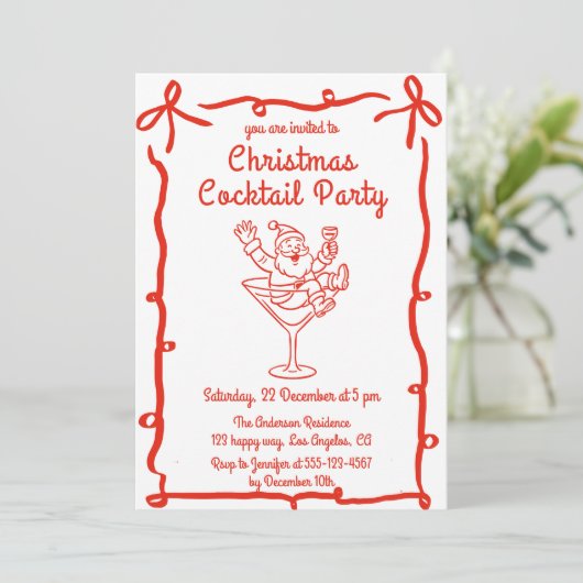 Retro Santa Christmas Cocktail Party Kaart (Staand voorkant)
