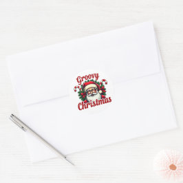 Retro Santa Christmas – Groovy Vakantiestijl Ronde Sticker