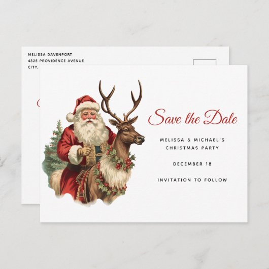 Retro Santa Classic Kerstmis Save the Date Uitnodiging Briefkaart (Voorkant / Achterkant)