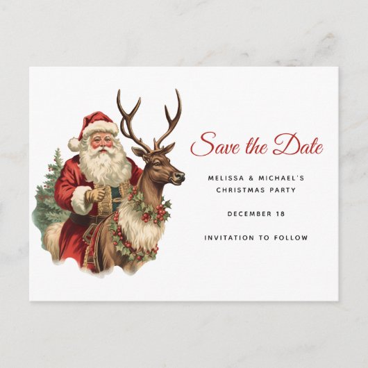 Retro Santa Classic Kerstmis Save the Date Uitnodiging Briefkaart (Voorkant)