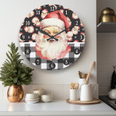 Retro Santa Claus Black And White Plaid Christmas Grote Klok