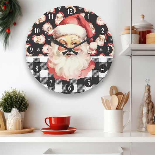 Retro Santa Claus Black And White Plaid Christmas Grote Klok