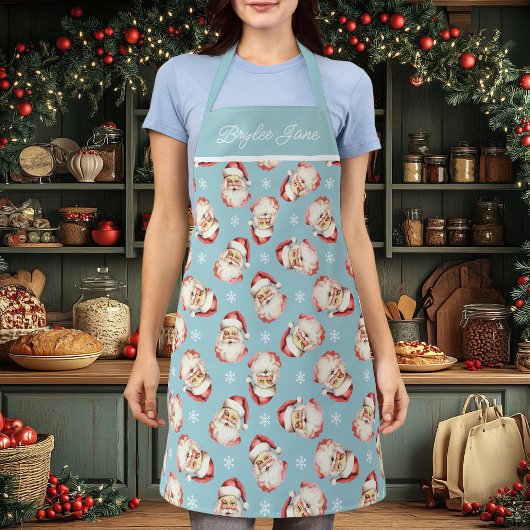  Retro Santa Claus Blauw Gepersonaliseerd Schort