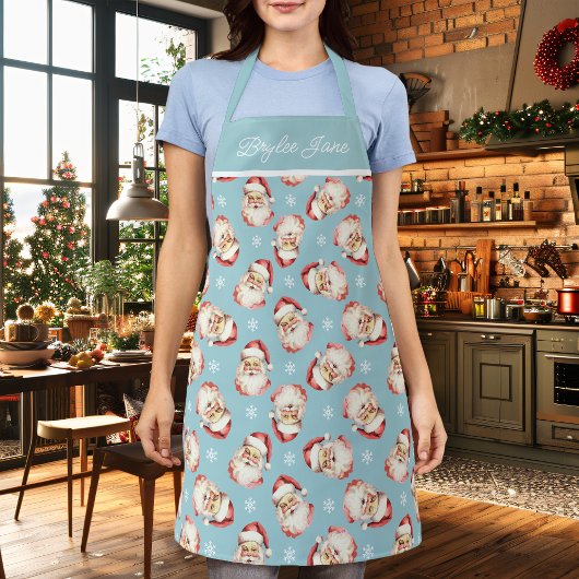 Retro Santa Claus Blauw Gepersonaliseerd Schort