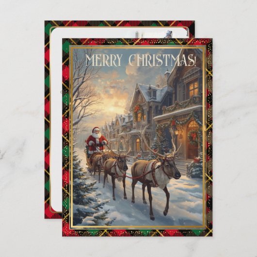 Retro Santa Claus Custom Address Classic Christmas Feestdagenkaart (Voorkant / Achterkant)