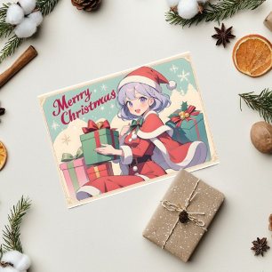 Retro Santa Claus Dochter Gift Het geven van Anime Kaart