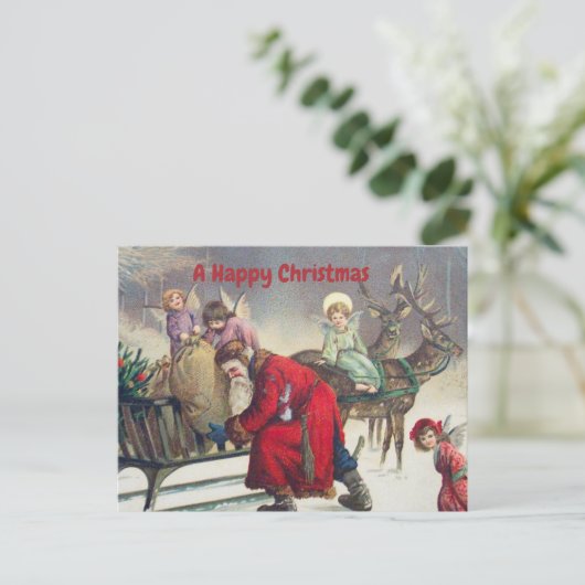  Retro Santa Claus en Kerstanken Feestdagenkaart (Staand voorkant)