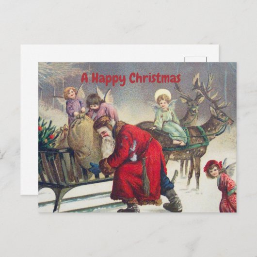  Retro Santa Claus en Kerstanken Feestdagenkaart (Voorkant / Achterkant)