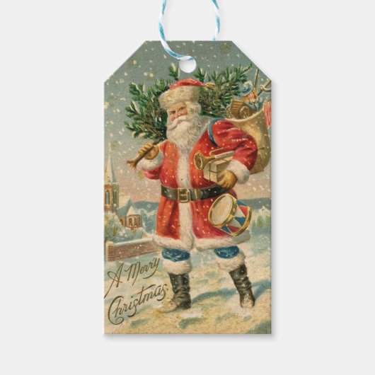 RETRO Santa Claus GIFT-LABEL Cadeaulabel (Voorkant)