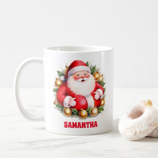Retro Santa Claus Kerst Kinder Hot Chocolate Mok (Met donut)