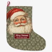 Retro Santa Claus Kerstkous  kunst Grote Kerstsok (Voorkant)