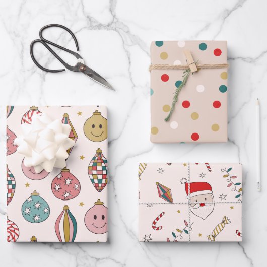 Retro Santa Claus Kerstmis Inpakpapier Vel (Voorkant)
