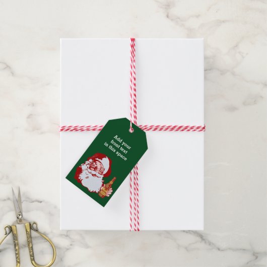 Retro Santa Claus met beer-kerstcadeau, aangepast Cadeaulabel (Met Touw)