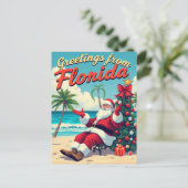 Retro Santa Claus op het strand - Nederland Feestdagenkaart (Staand voorkant)