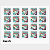 Retro Santa Claus op het strand - Nederland Vierkante Sticker (Vel)