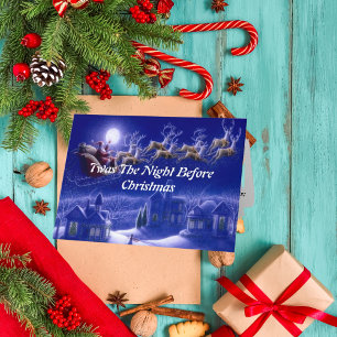 Retro Santa Claus Reindeer Blue Moon Kaart