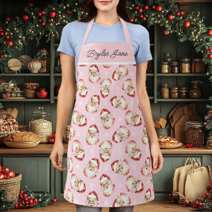 Retro Santa Claus Roze Gepersonaliseerd Schort