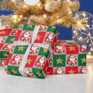 Retro Santa Claus Tartan Plaid Kerstmis Cadeaupapier