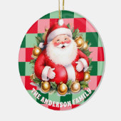 Retro Santa Claus Tartan Plaid Kerstversiering Keramisch Ornament (Links)