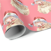 Retro Santa Claus Wink in Blush Pink Cadeaupapier (Rol Hoek)