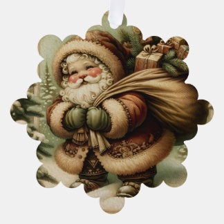 Retro Santa Claus with Gifts Ornament Kaart