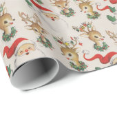  Retro Santa Deer Design Kerstmis Cadeaupapier (Rol Hoek)