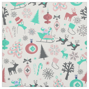 Retro Santa Deers Kerststof Stof