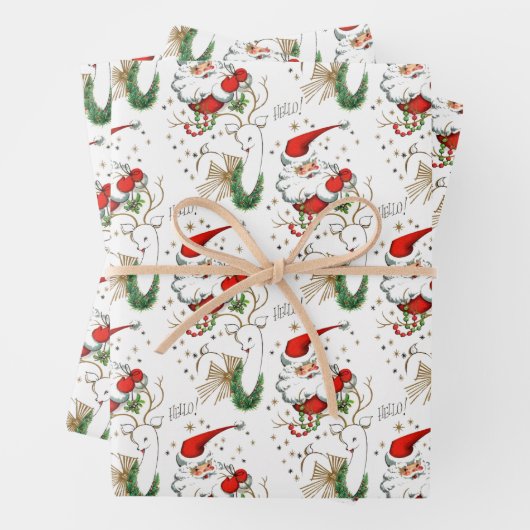 Retro Santa en rendier  Inpakpapier Vel (In situ)