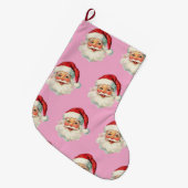 Retro Santa Face Christmas Pink Grote Kerstsok (Voorkant (Hangend))
