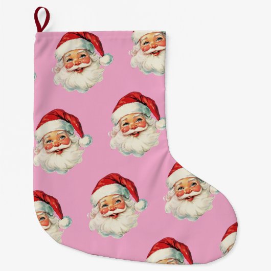 Retro Santa Face Christmas Pink Grote Kerstsok (Voorkant)