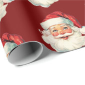 Retro Santa Face Christmas Red Cadeaupapier (Rol Hoek)