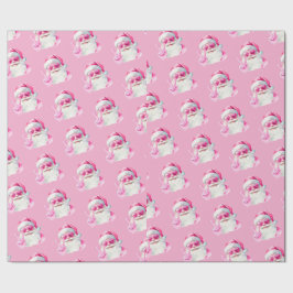 Retro Santa Face Peace Sign Christmas Pink Cadeaupapier